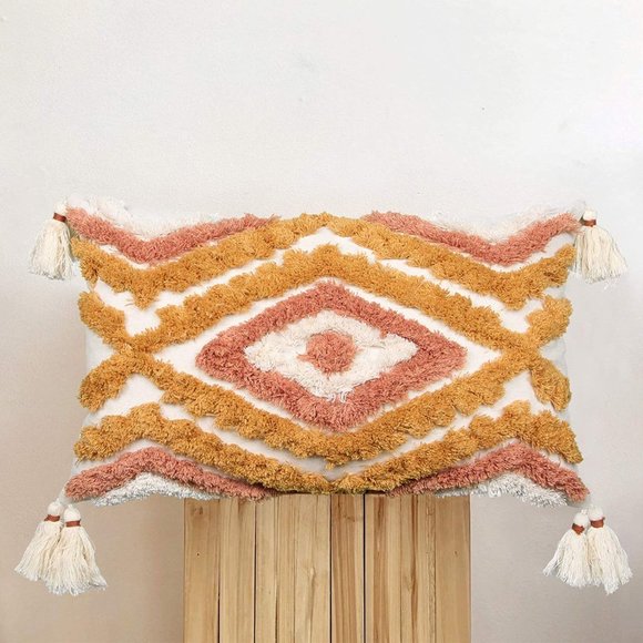 Pink/Orange Tassel Throw Pillow Covers 18x18, 12x20 Woven Tufted Living Room/Bed - Picture 13 of 16